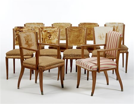 Jacques-Émile Ruhlmann - Atelier J. E. Ruhlmann (Attribuito)Otto sedie e due...