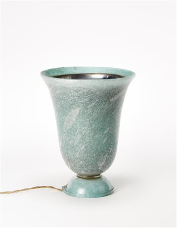 Seguso (Attribuito)Lampada da tavolo a coppa in vetro pulegoso verdino con...