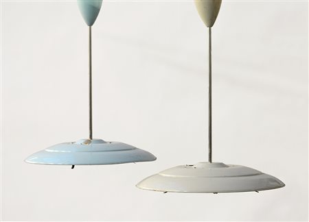 Stilnovo Lotto di due lampade a sospensione. Milano, anni '70. Alluminio...