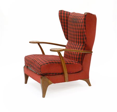 Bergère con struttura in legno di noce massello e rivestimento in tessuto...