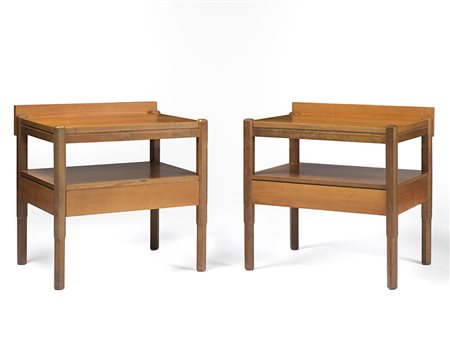 Pietro Bossi Arredamenti Razionali Coppia di comodini a un cassetto in legno...
