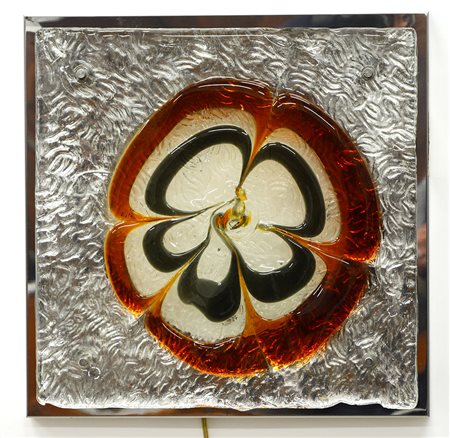 Mazzega (Attribuito)Lampada con struttura in acciaio e diffusore in vetro...