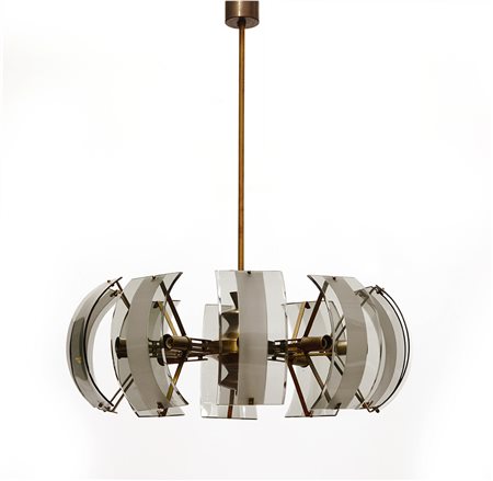 Lampada a sospensione a dieci braccia in ottone con lastre diffusore in...