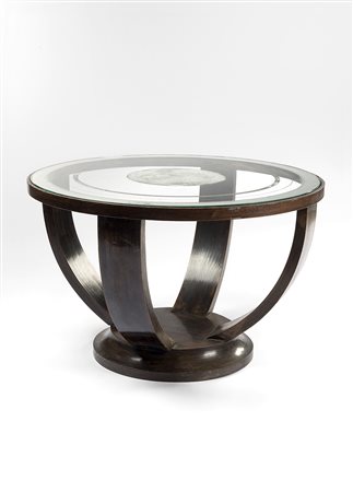 Tavolino da salotto art déco con piano in vetro argentato e struttura in...