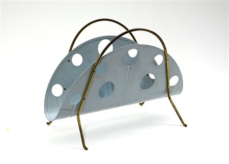 Portariviste con struttura in ottone e alluminio verniciato azzurro. Italia,...