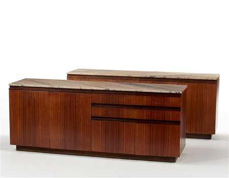 Mimmo Castellano (1932)Due credenze. Italia, anni '60. Piano in marmo rosa...