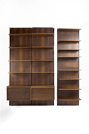 Bernini Libreria pensile a tre campate in legno impiallacciato di noce con...