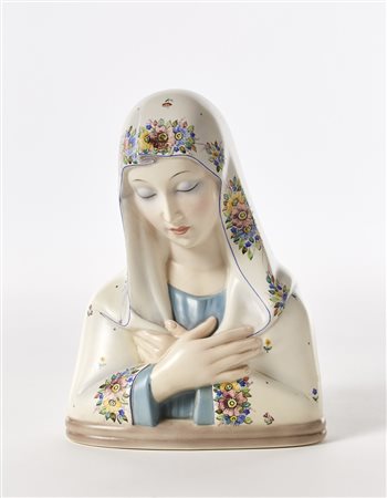 Lenci "Madonna"Scultura in ceramica formata a colaggio e smaltata opaca in...