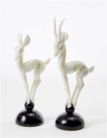 Manifattura di Murano Lotto composto da due cerbiatti in vetro soffiato...