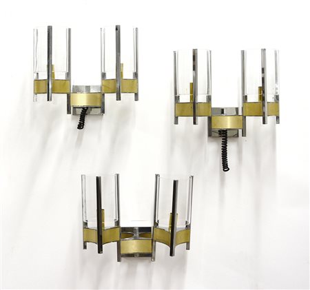 Gaetano Sciolari (1927 - 1994)Lotto di tre lampade da parete a due luci....