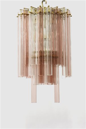 Studio Venini Lampada a sospensione. Murano, anni '70. Ottone, metallo...