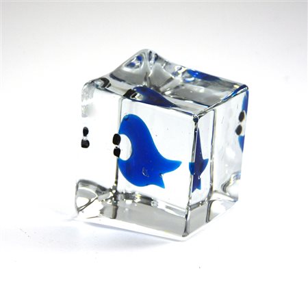 Seguso Scultura fermacarte in vetro massello con inclusione di vetro blu e...