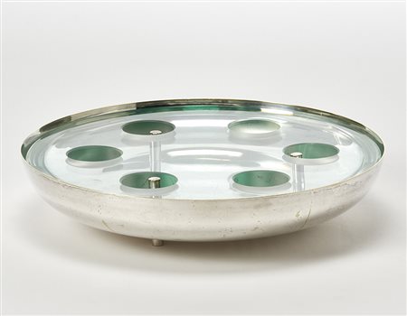 Fontana Arte Centrotavola portafiori in ottone nichelato con piatto in...