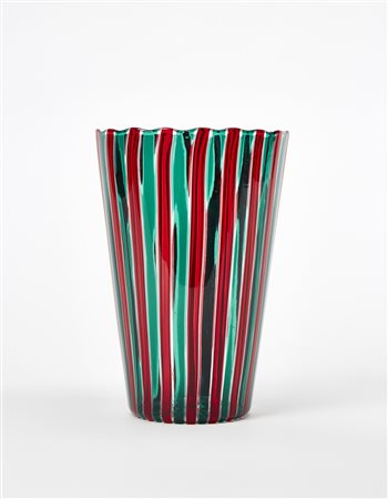 Manifattura di Murano Vaso in vetro soffiato a canne verticali trasparenti...