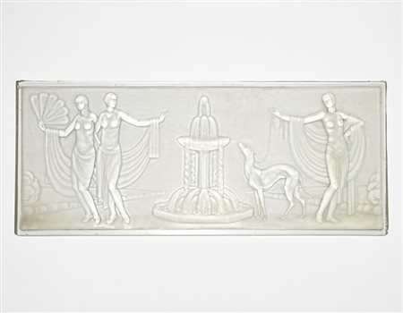 Sabino Bassorilievo in vetro opalescente e azzurrino soffiato in stampo e...