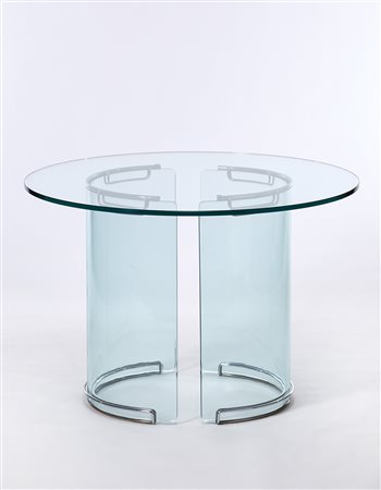Tavolo in cristallo e tubolare metallico cromato. Italia, anni '70. (h cm...