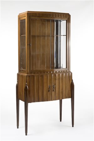 Vetrinetta déco in legno di mogano chiaro scanalato e a doghe verticali,...