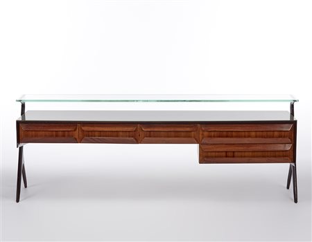 Cassettiera in legno impiallacciato e bordato in palissandro indiano con...