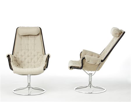 Bruno Matthsson Coppia di poltrone girevoli modello "Jetson". Produzione Dux,...