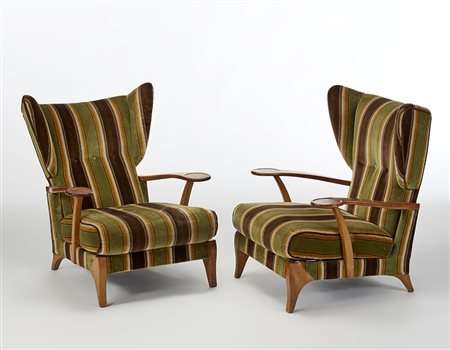 Coppia di bergère con struttura in legno di noce massello e rivestimento in...