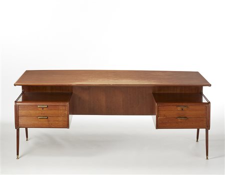 Scrivania da centro a quattro cassetti in legno di mogano impiallacciato e...
