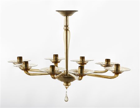 Vittorio Zecchin (Murano 1878 - Murano 1947)Lampadario a otto braccia in...