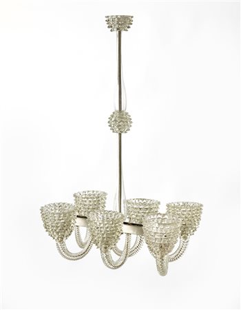 Ercole Barovier (Murano 1889 - Venezia 1974)Lampadario a sei luci in vetro...