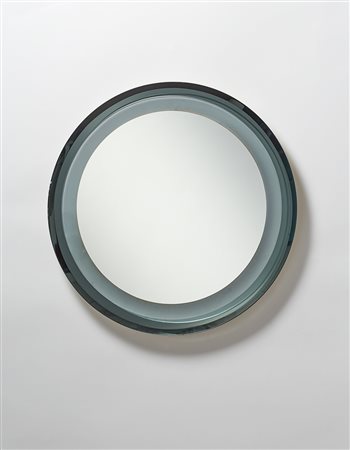 Specchio retroilluminato circolare con cornice in cristallo verdino molato,...