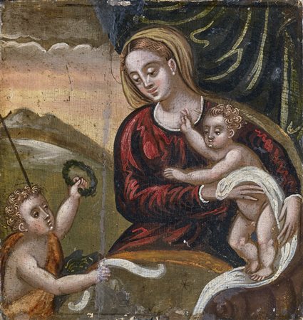 ARTISTA VENETO - CRETESE DEL XVII SECOLO Madonna con Bambino. Tempera su...