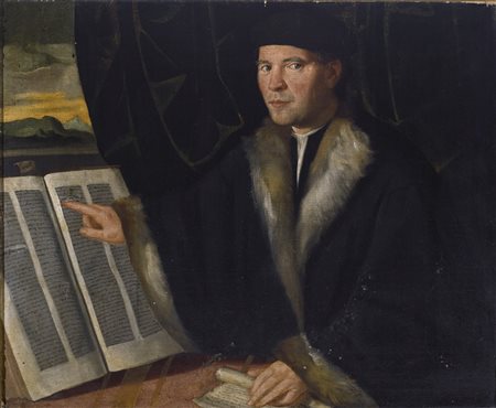 ARTISTA DEL XIX SECOLO Ritratto di uomo con libro. . Olio su tela . Cm 80,00...