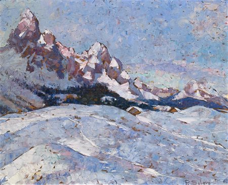SOLERO PIO (1881 - 1975) Paesaggio innevato. . Olio su tavola. Cm 34,50 x...