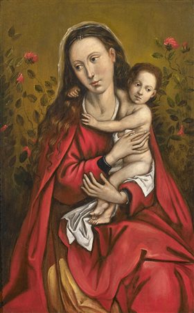ARTISTA NORDICO DEL XIX SECOLO Madonna con il Bambino. . Olio su tavola. Cm...