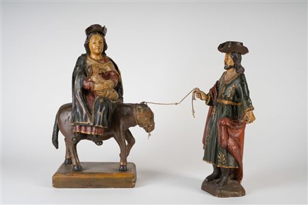 MANIFATTURA SPAGNOLA DEL XVII SECOLO Coppia di sculture raffiguranti la fuga...