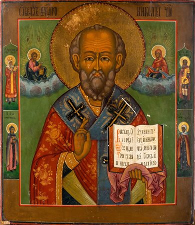 ICONA RUSSA DEL XIX SECOLO San Nicola. Tempera su tavola. Cm 31,00 x 36,00....