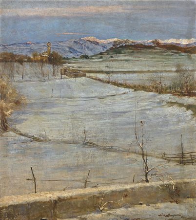 ARTISTA DEL XIX SECOLO Inverno. 1910. Olio su tela . Cm 90,00 x 100,00....