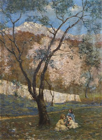 ARTISTA DEL XIX SECOLO Estate. Olio su tela . Cm 74,00 x 100,00. Firmato...