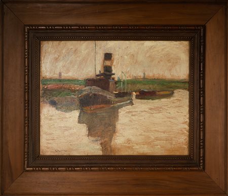 RENUCCI RENUCCIO (1880 - 1947) Barcone. Olio su tela applicata su tavola. Cm...