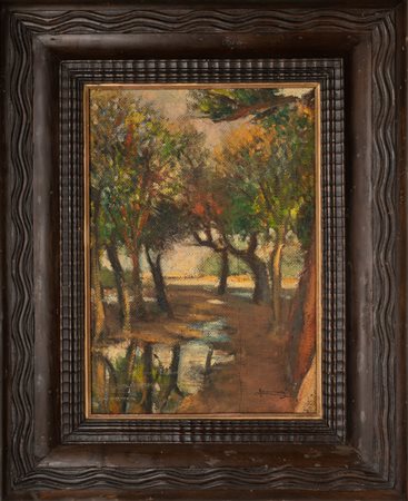 TOMMASI LUDOVICO (1866 - 1941) Paesaggio maremmano. Olio su faesite. Cm 25,00...