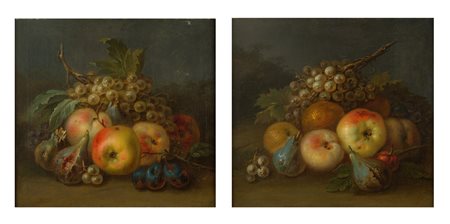 ARTISTA DEL XIX SECOLO Coppia di nature morte di frutta. Olio su tela . Cm...