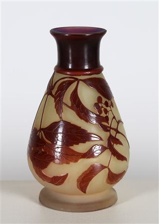 GALLE' Piede di lampada ovoidale in vetro doppio, decoro floreale e foglie...