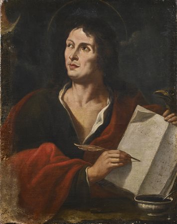 ARTISTA DEL XVII SECOLO Evangelista. . Olio su tela . Cm 74,00 x 94,00. 17th...