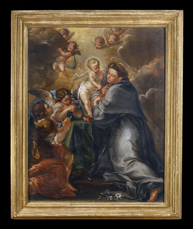 ARTISTA DEL XVII SECOLO Sant'Antonio da Padova con Bambino. . Olio su tela ....