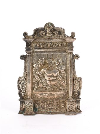 MANIFATTURA VENETA DEL XVII SECOLO Pace in bronzo argentato. . Cm 12,00 x...