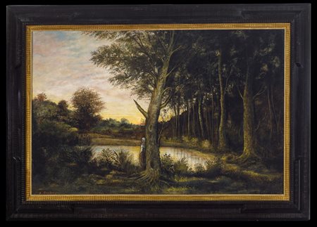 GOURDON RENE' (n. 1855) Figura in un paesaggio. Olio su tela . Cm 146,00 x...