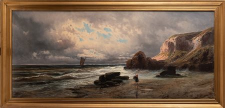 AMUS EUGENIO (1834 - 1899) Mareggiata bretone. . Olio su tela . Cm 116,00 x...