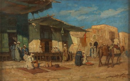 MORETTI FOGGIA MARIO (1882 - 1954) Strada del Cairo. . 1910. Olio su tavola....
