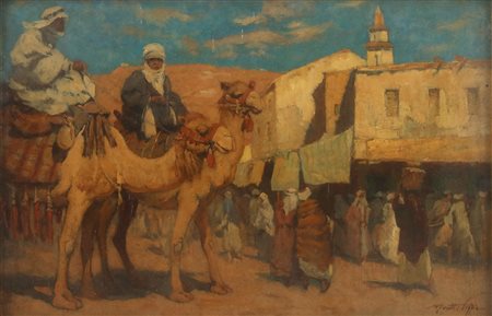MORETTI FOGGIA MARIO (1882 - 1954) Piazza del mercato a Damasco. Olio su...
