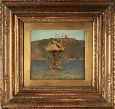 PASINI ALBERTO (1826 - 1899) Pescheria a Cavak. . Olio su tela . Cm 21,00 x...