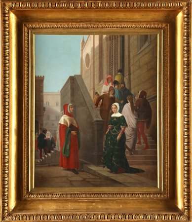 RIVA GIUSEPPE (1834 - 1916) Dante e Beatrice. Olio su tela . Cm 50,00 x...