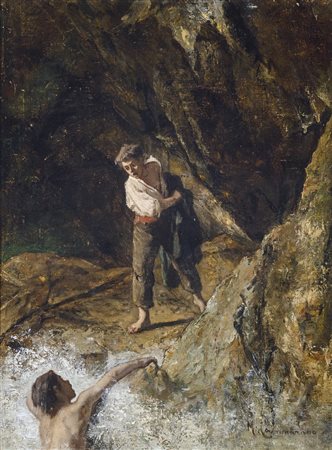 CAMMARANO MICHELE (1835 - 1920) Il salvataggio. . Olio su tela . Cm 37,00 x...